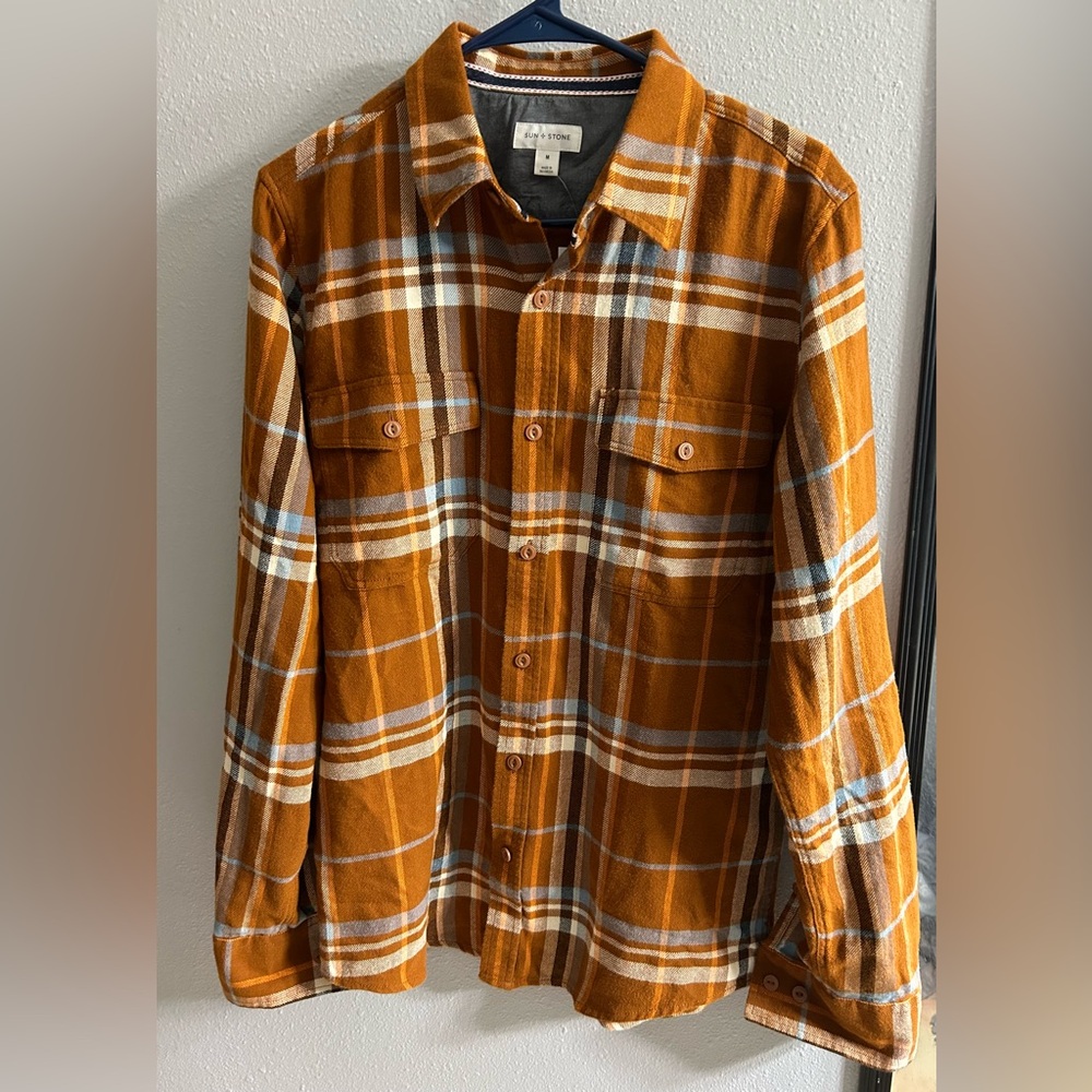 Sun+Stone flannel shirt. Orange, size M.